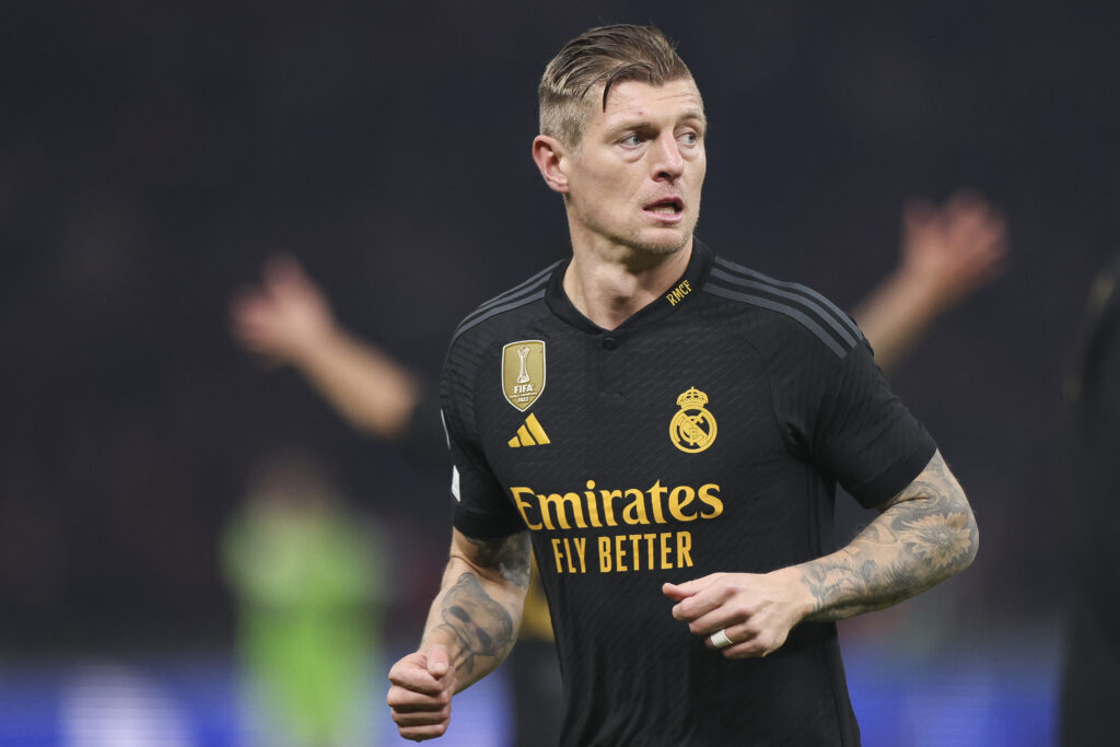 BERLIN, GERMANY - DECEMBER 12: Toni Kroos of Real Madrid looks on during the UEFA Champions League match between 1. FC Union Berlin and Real Madrid CF at Olympiastadion on December 12, 2023 in Berlin, Germany.