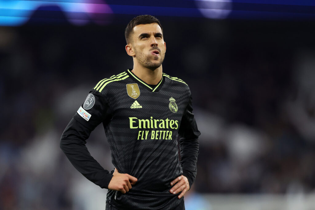 MANCHESTER, ENGLAND - MAY 17: Dani Ceballos of Real Madrid looks dejected following the team's defeat during the UEFA Champions League semi-final second leg match between Manchester City FC and Real Madrid at Etihad Stadium on May 17, 2023 in Manchester, England.