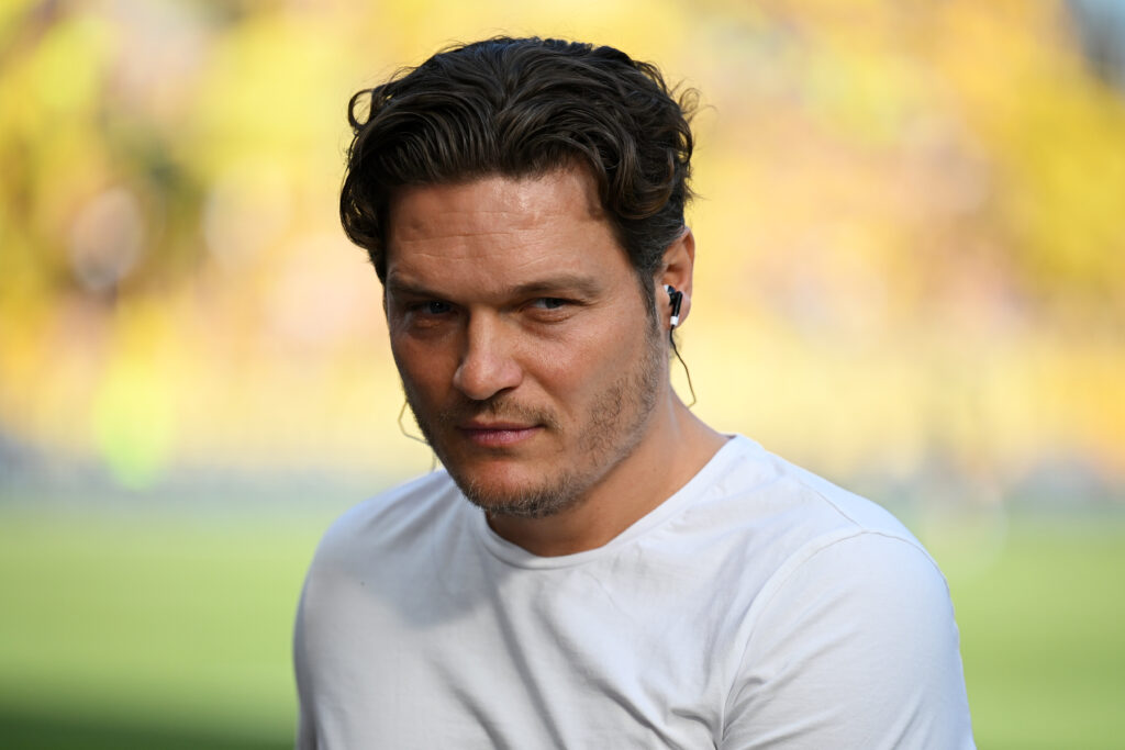 MAINZ, GERMANY - MAY 11: Edin Terzic, Head Coach of Borussia Dortmund, looks on prior to the Bundesliga match between 1. FSV Mainz 05 and Borussia Dortmund at MEWA Arena on May 11, 2024 in Mainz, Germany.