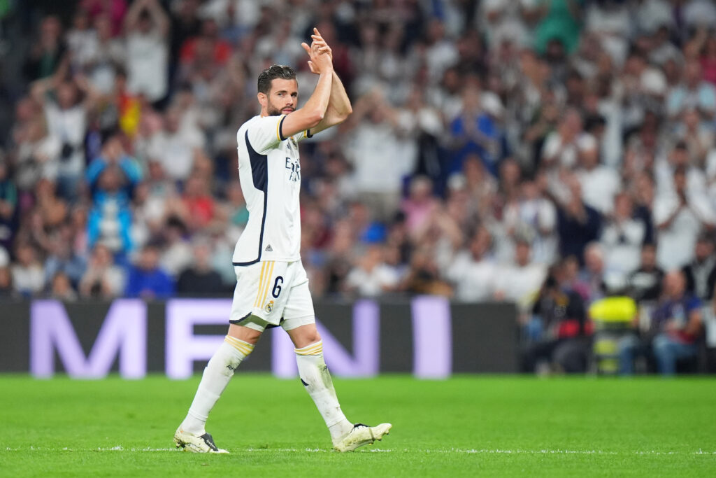 MADRID, SPAIN - MAY 25: Nacho Fernandez of Real Madrid applauds the fans during the LaLiga EA Sports match between Real Madrid CF and Real Betis at Estadio Santiago Bernabeu on May 25, 2024 in Madrid, Spain.