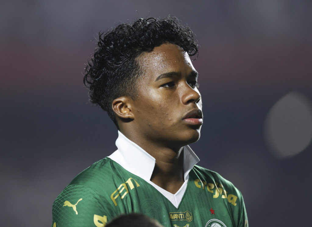 SAO PAULO, BRAZIL - APRIL 29: Endrick of Palmeiras looks on during a match between Sao Paulo and Palmeiras as part of Brasileirao Series A at Morumbi Stadium on April 29, 2024 in Sao Paulo, Brazil.