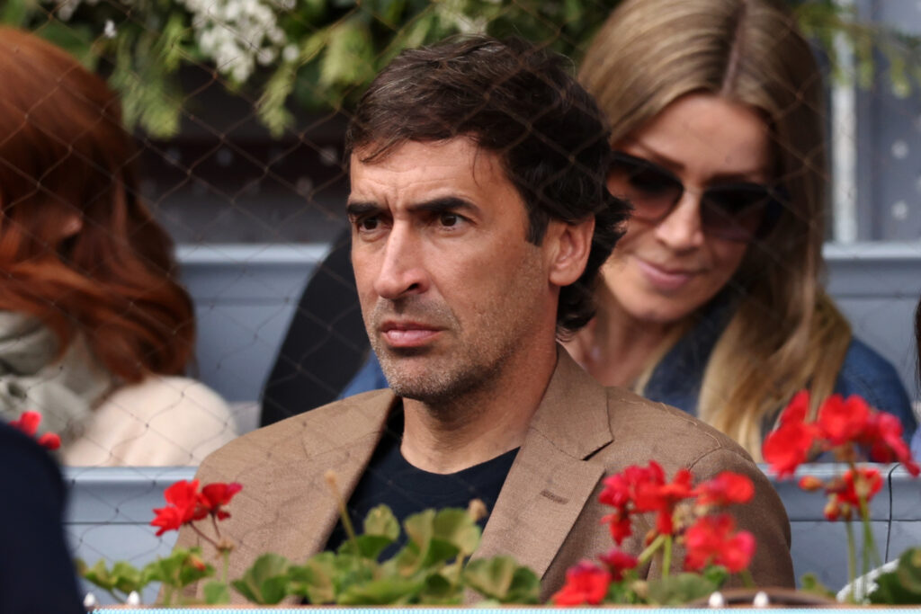 MADRID, SPAIN - APRIL 25: Former Real Madrid footballer, Raul Gonzalez watches Rafael Nadal of Spain against Darwin Blanch of USA on Day Two during their 1st Round match of the Mutua Madrid Open at La Caja Magica on April 25, 2024 in Madrid, Spain.