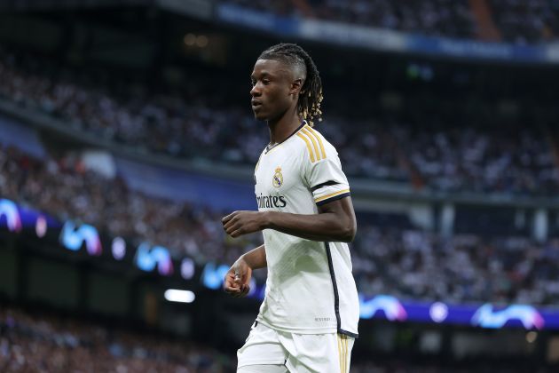 MADRID, SPAIN - SEPTEMBER 20: Eduardo Camavinga of Real Madrid CF in action during the UEFA Champions League match between Real Madrid CF and Union Berlin at Estadio Santiago Bernabeu on September 20, 2023 in Madrid, Spain.