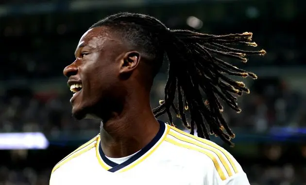 MADRID, SPAIN - MAY 14: Eduardo Camavinga of Real Madrid during the LaLiga EA Sports match between Real Madrid CF and Deportivo Alaves at Estadio Santiago Bernabeu on May 14, 2024 in Madrid, Spain.