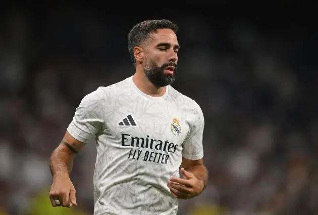 MADRID, SPAIN - SEPTEMBER 01: Daniel Carvajal of Real Madrid warms up prior to the LaLiga match between Real Madrid CF and Real Betis Balompie at Estadio Santiago Bernabeu on September 01, 2024 in Madrid, Spain.