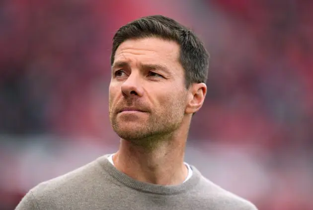 LEVERKUSEN, GERMANY - OCTOBER 19: Xabi Alonso, Head Coach of Bayer 04 Leverkusen, looks on prior to the Bundesliga match between Bayer 04 Leverkusen and Eintracht Frankfurt at BayArena on October 19, 2024 in Leverkusen, Germany.