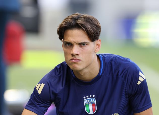 BUDAPEST, HUNGARY - SEPTEMBER 08: Samuele Ricci of Italy looks on during a Italy training session at Bozsik Stadion on September 08, 2024 in Budapest, Hungary.