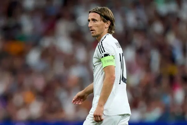 MADRID, SPAIN - SEPTEMBER 17: Luka Modric of Real Madrid looks on during the UEFA Champions League 2024/25 League Phase MD1 match between Real Madrid CF and VfB Stuttgart at Estadio Santiago Bernabeu on September 17, 2024 in Madrid, Spain.