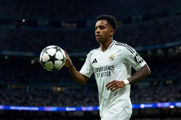 MADRID, SPAIN - SEPTEMBER 17: Rodrygo Goes of Real Madrid looks on during the UEFA Champions League 2024/25 League Phase MD1 match between Real Madrid CF and VfB Stuttgart at Estadio Santiago Bernabeu on September 17, 2024 in Madrid, Spain.