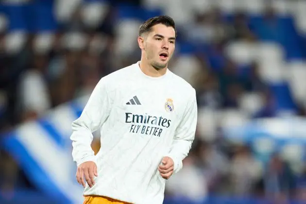 SAN SEBASTIAN, SPAIN - SEPTEMBER 14: Brahim Diaz of Real Madrid looks on prior to the LaLiga match between Real Sociedad and Real Madrid CF at Reale Arena on September 14, 2024 in San Sebastian, Spain.