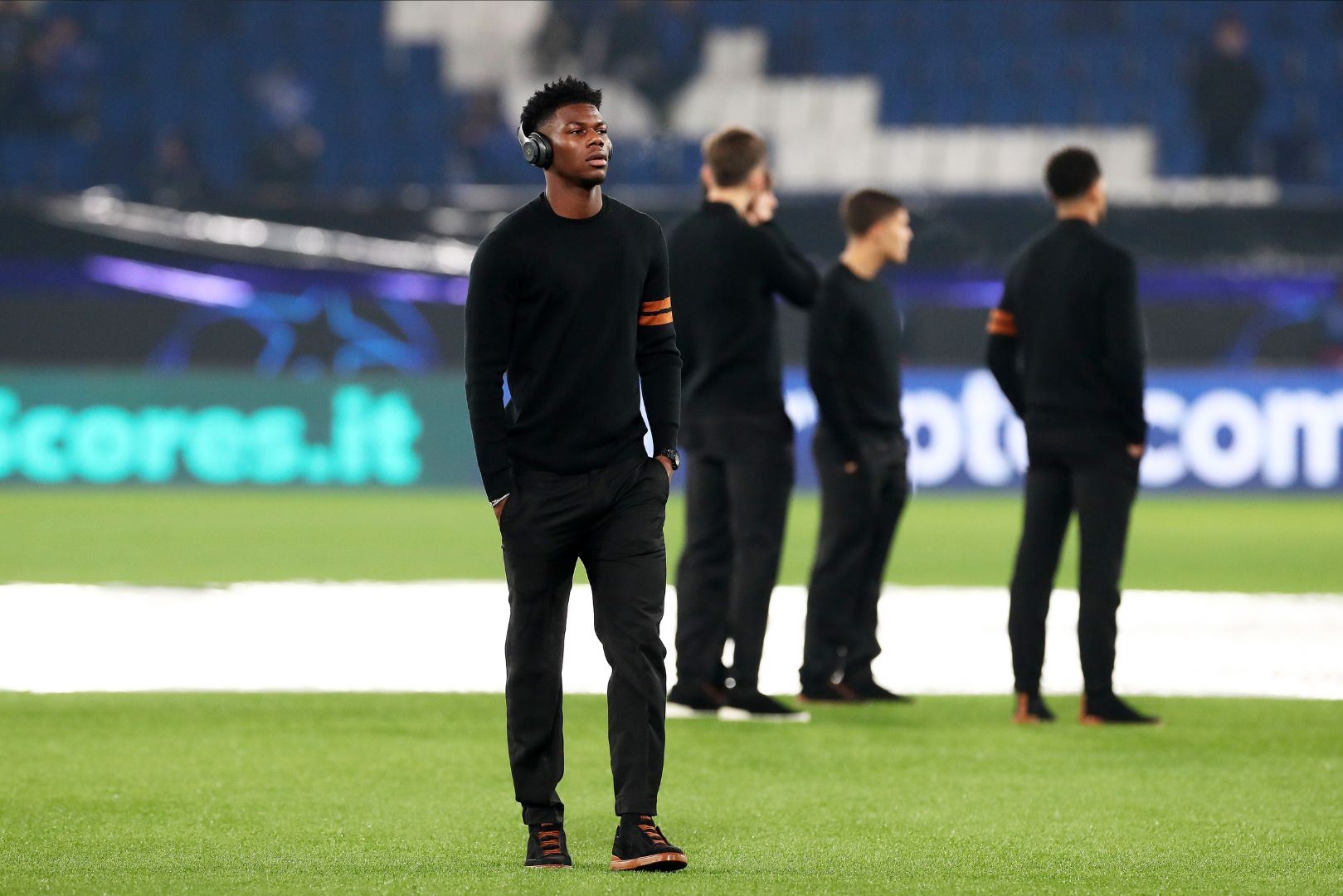 BERGAMO, ITALY - DECEMBER 10: Aurelien Tchouameni of Real Madrid inspects the pitch prior to the UEFA Champions League 2024/25 League Phase MD6 match between Atalanta BC and Real Madrid C.F. at Stadio di Bergamo on December 10, 2024 in Bergamo, Italy.