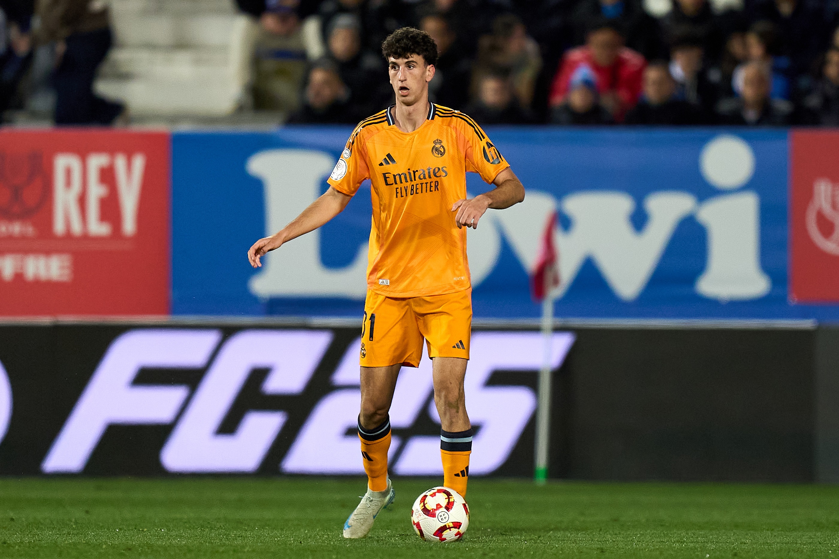 LEGANES, SPAIN - FEBRUARY 05: Jacobo Ramon of Real Madrid controls the ball during the Copa del Rey Quarter Final match between CD Leganes and Real Madrid CF at Estadio Municipal de Butarque on February 05, 2025 in Leganes, Spain.