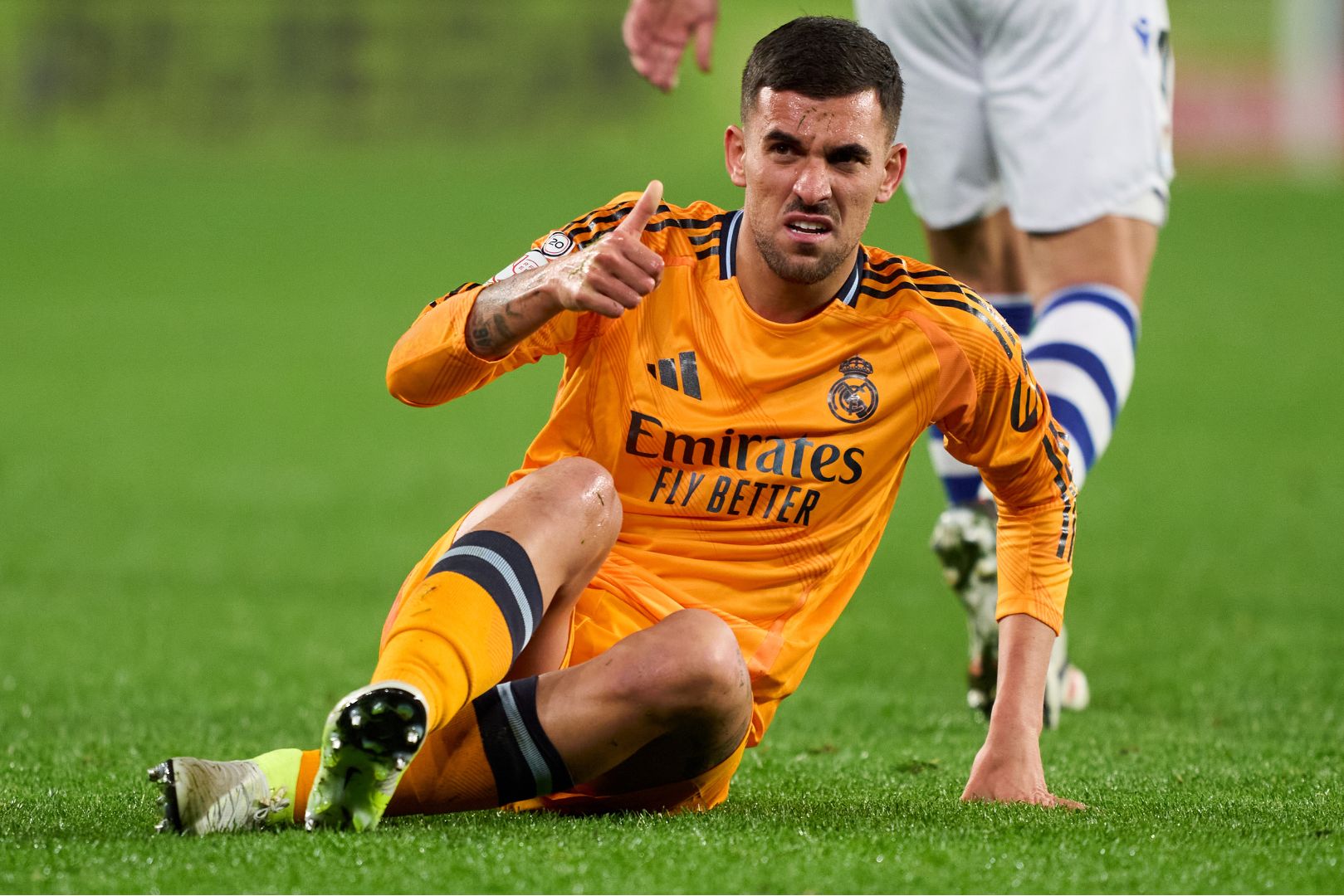 SAN SEBASTIAN, SPAIN - FEBRUARY 26: Daniel Ceballos of Real Madrid reacts during the Copa del Rey Semi Final match between Real Sociedad and Real Madrid at Reale Arena on February 26, 2025 in San Sebastian, Spain.