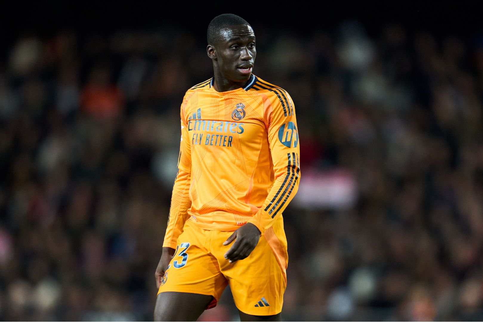 VALENCIA, SPAIN - JANUARY 03: Ferland Mendy of Real Madrid looks on during the LaLiga match between Valencia CF and Real Madrid CF at Estadio Mestalla on January 03, 2025 in Valencia, Spain.